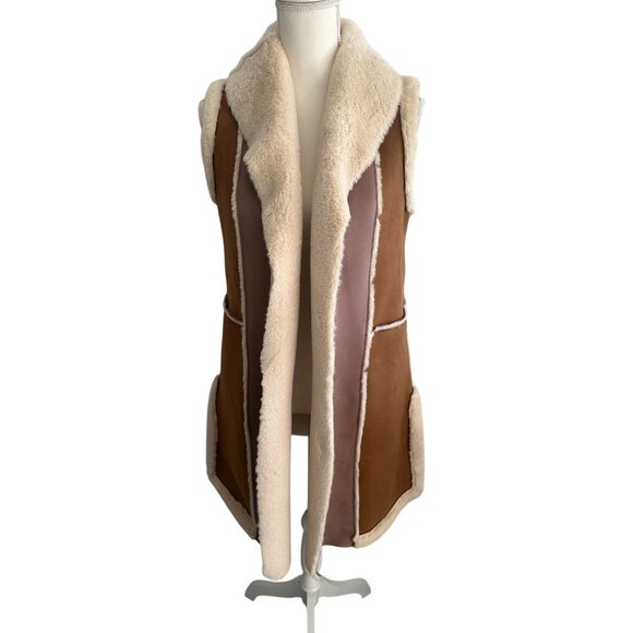 FRENCH CONNECTION Patchwork Long Length Faux Fur Winter Vest Size XS - Picture 1 of 8